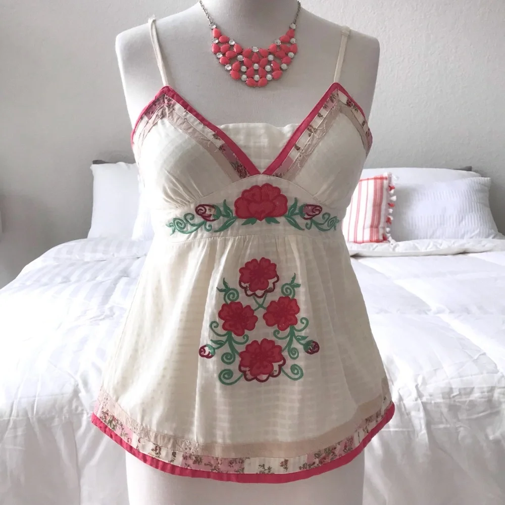 Pura Vida Embroidered Camisole Cotton Top Size Small - Picture 2 of 16